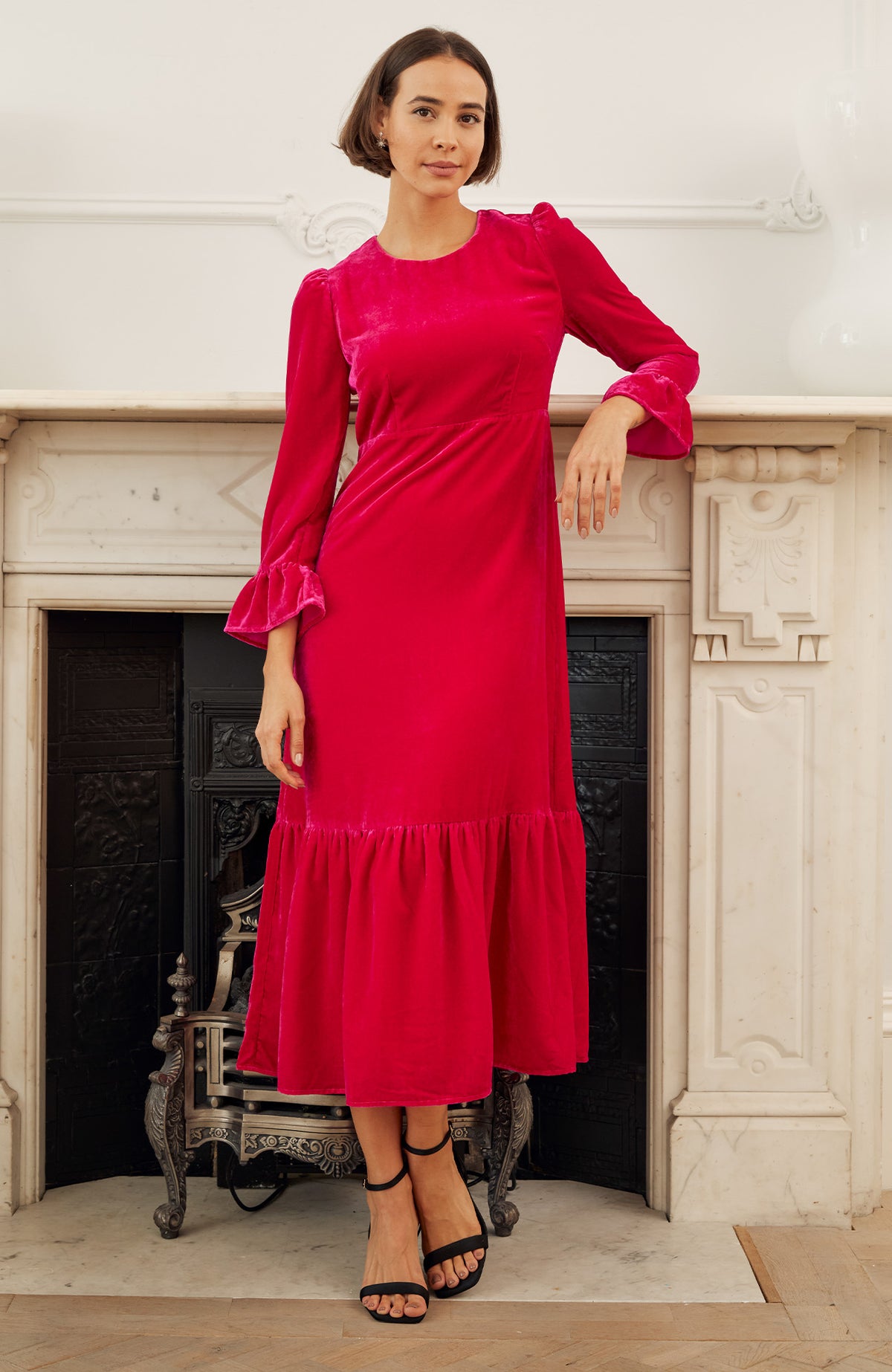 Aspiga Ladies Ethical Victoria Velvet Viscose Dress Bright Pink