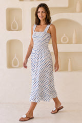 Rhianna Organic Cotton Dress | White/ Blue