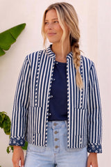 Cotton Printed Quilted Reversible Jacket | Navy/White