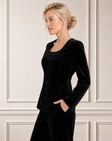 Button Through Velvet Top | Black