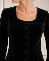 Button Through Velvet Top | Black