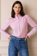 Frill Collar Stripe Blouse | Pink/White/Blue