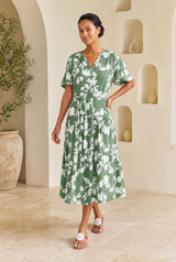 Emily EcoVero™ Dress | Sage/Cream