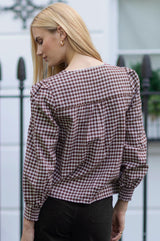 Mina Gingham Check Blouse | Chocolate/White
