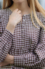 Mina Gingham Check Blouse | Chocolate/White
