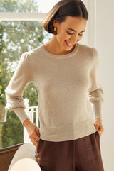 Metallic Knit Crew Neck Jumper | Gold