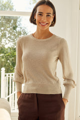 Metallic Knit Crew Neck Jumper | Gold