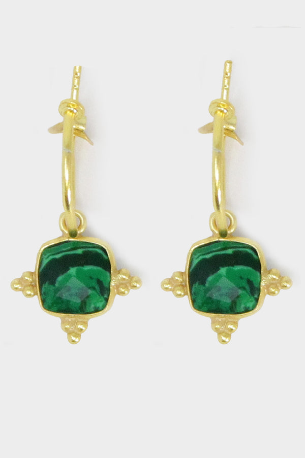 Green Stone Earrings | Gold