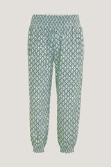 Harem Organic Cotton Trousers | Flower Stamp Sage/White
