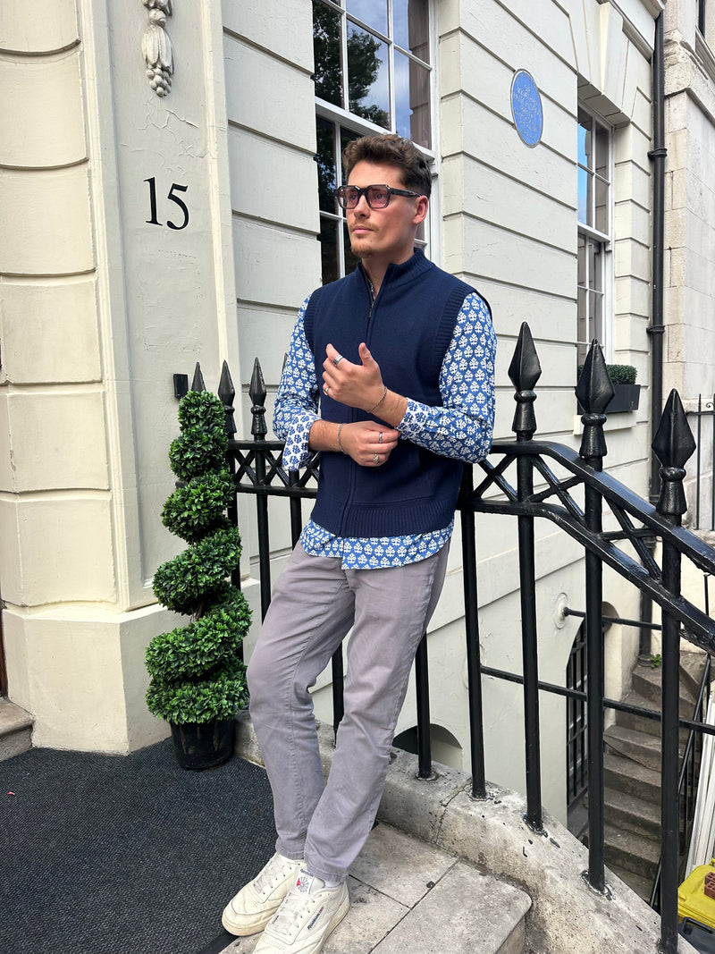 Men's Merino Wool Gilet | Navy/Grey