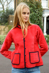 Velvet Quilted Jacket | Red/Navy