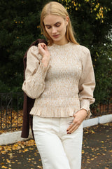 Liyana Seercucker Smocked Top | Brown/White - Aspiga