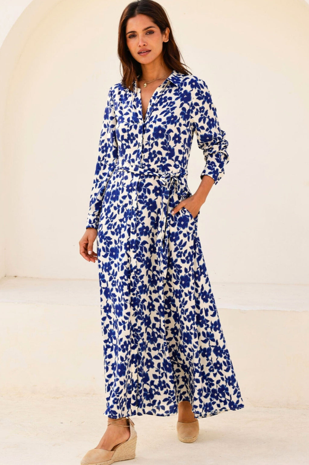 Eliza EcoVero Shirt Dress Blossom Cream Navy
