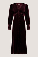 Sally Anne Velvet Long Sleeve Dress | Aubergine