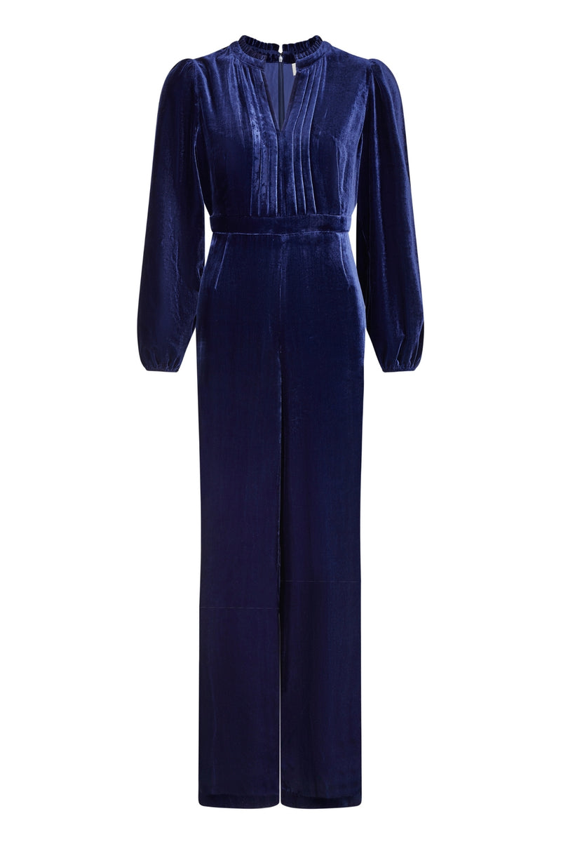 Tallulah Velvet Long Sleeve Jumpsuit | Navy