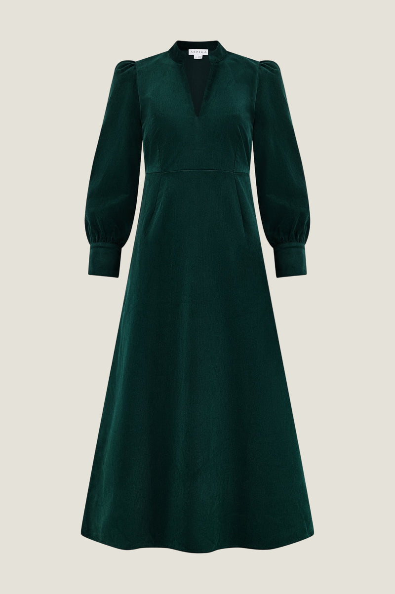 Enid Stretch Corduroy Dress | Bottle Green
