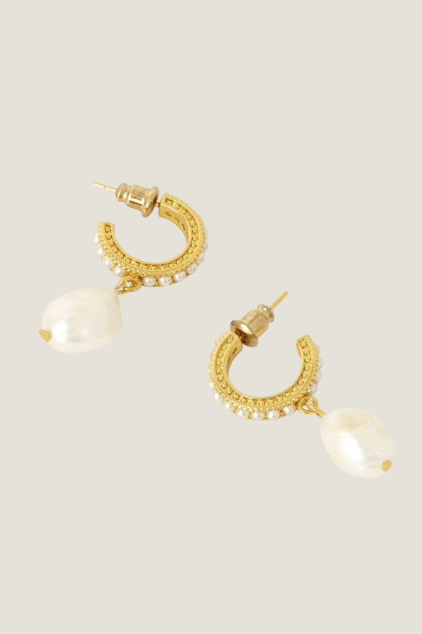 ASHIANA Pearl Drop Hoop Earrings | Gold