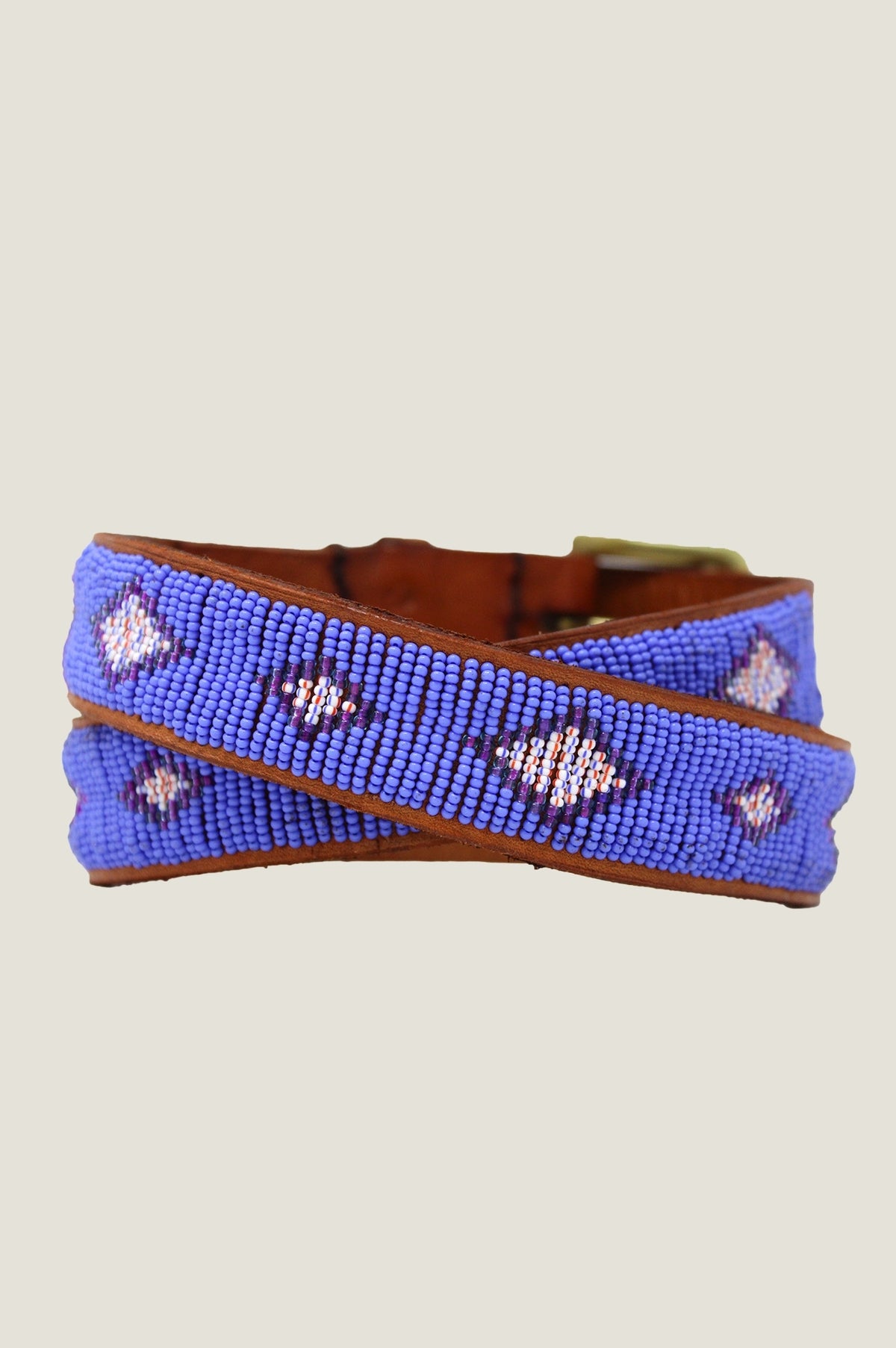 ASPIGA Kilifi Blue Green Pattered Beaded Leather Belt Aspiga Sustainable Kenyan Beaded Belt Leather and Glass  main image 4