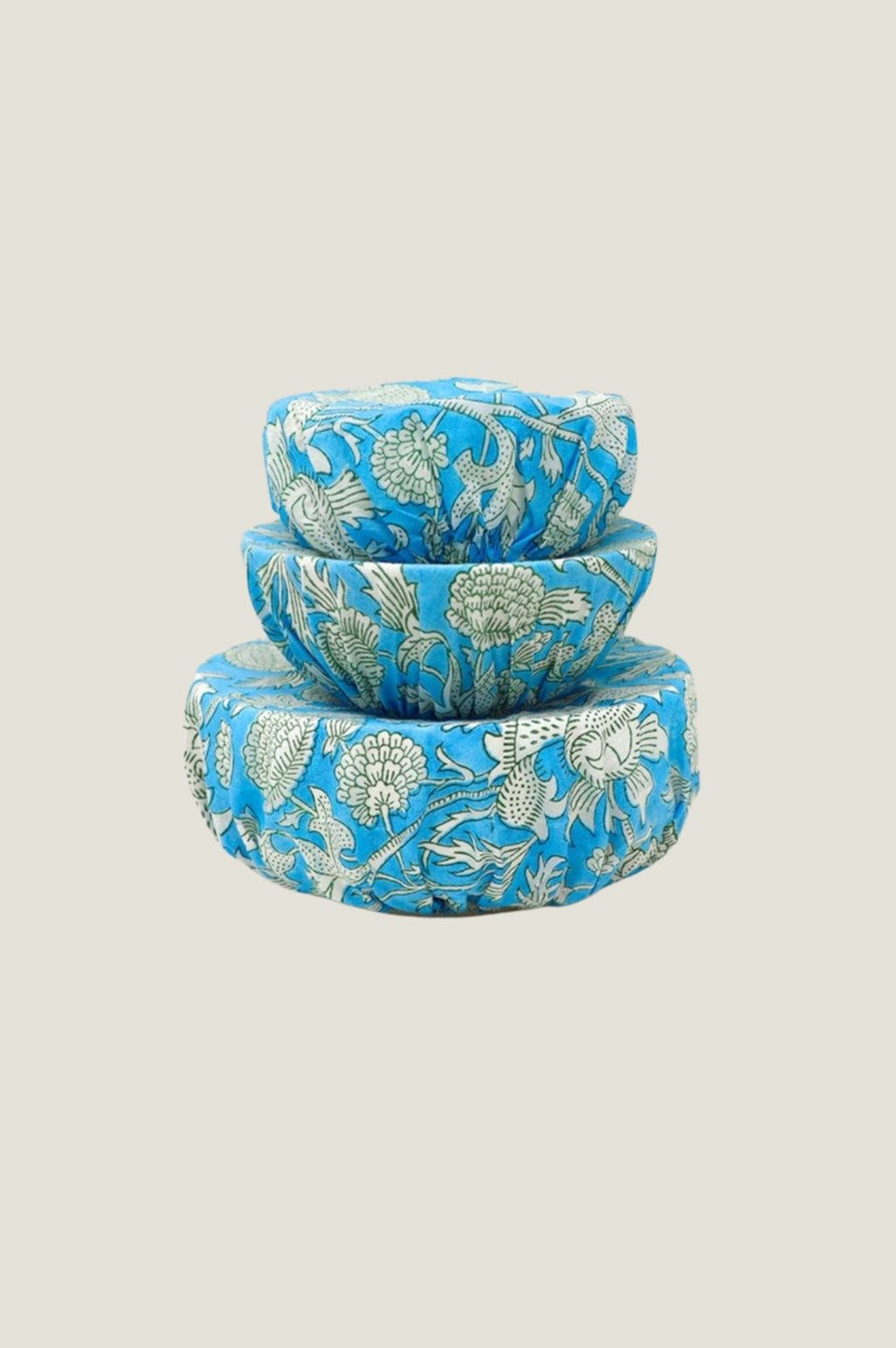 Set 3 Block Print Bowl Covers Tea Rose