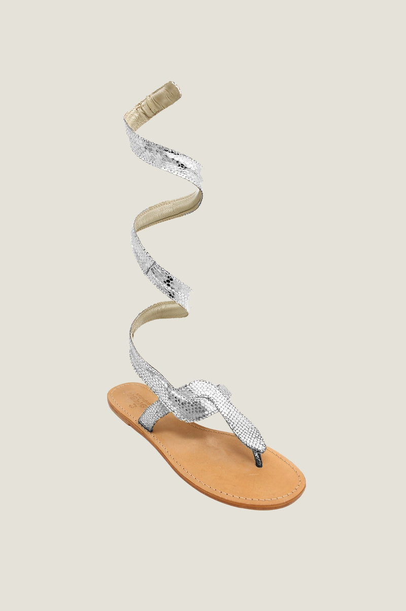Cobra Wrap Sandals | Silver - Aspiga