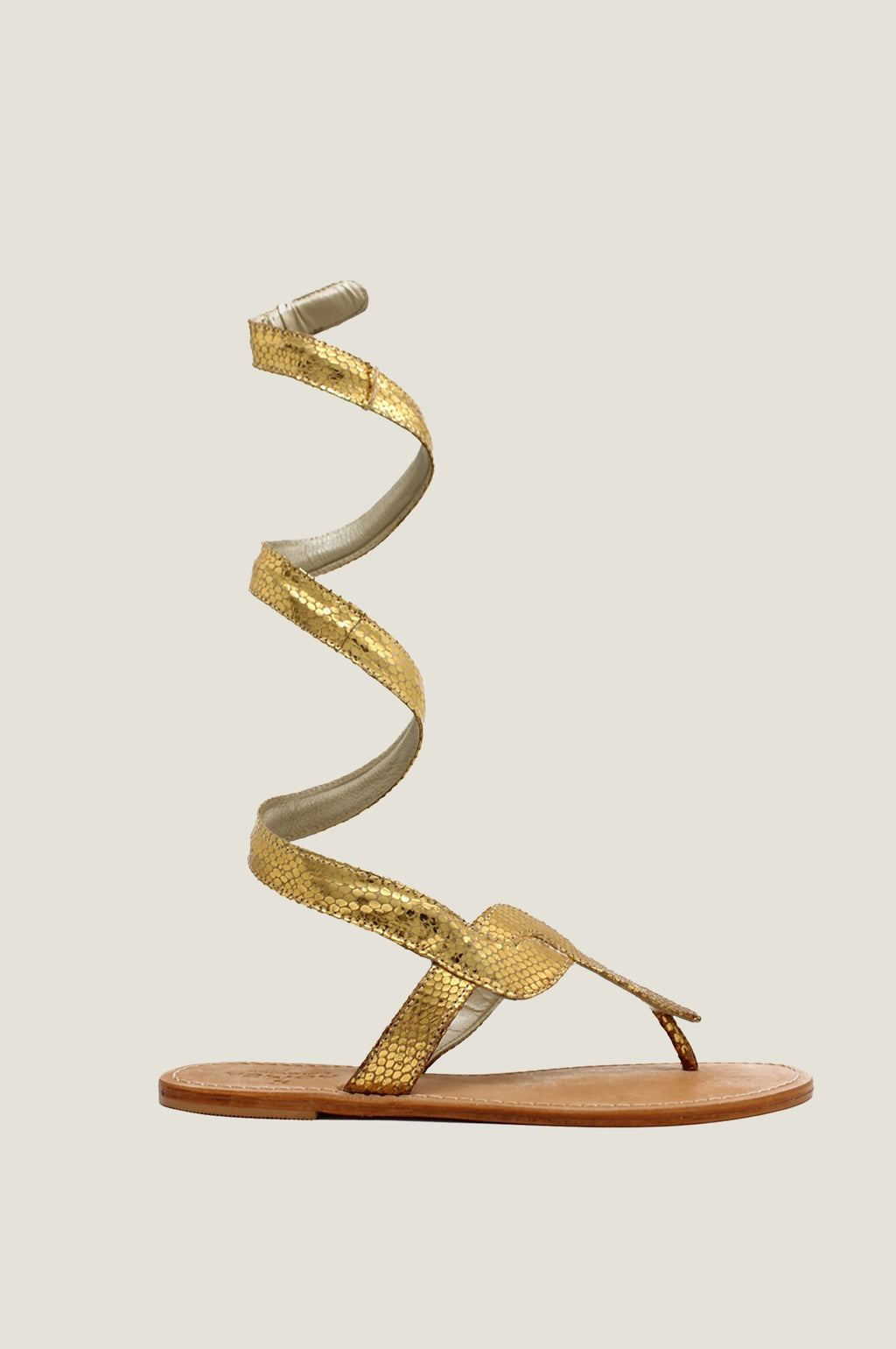 Aspiga Sustainable Ankle Tie Cobra Sandals Leather Gold