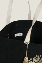 Coral Jute Beach Bag | Black/ Gold