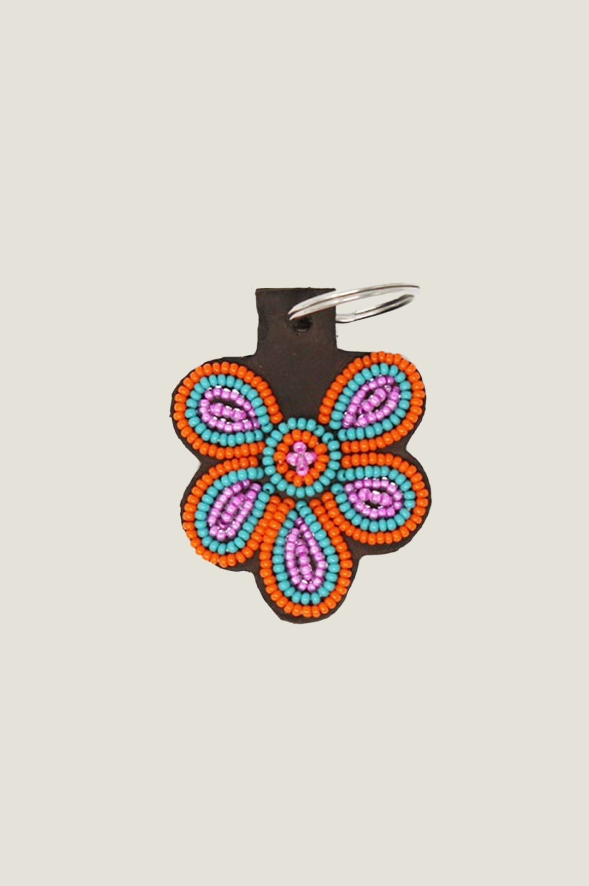 Aspiga Sustainable Kenyan Beaded Flower Keyring Leather and Glass
