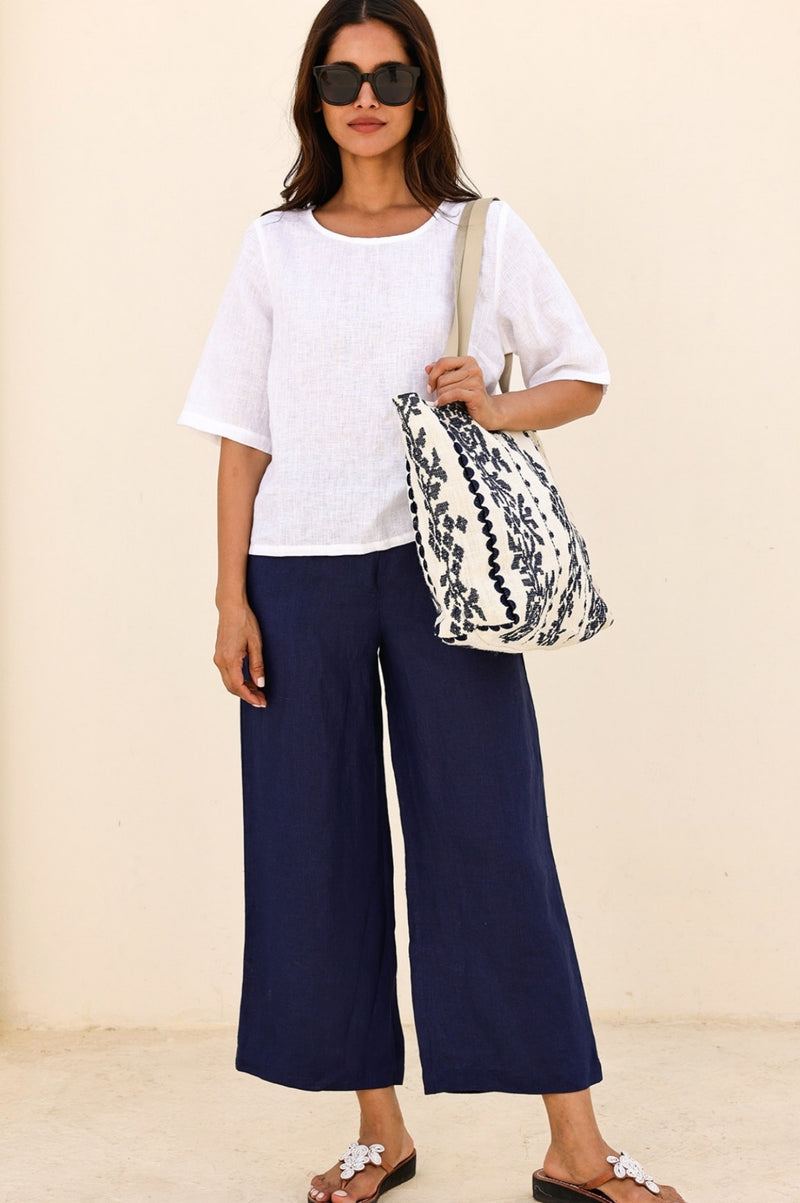 Paros Jute Bag | White/Navy