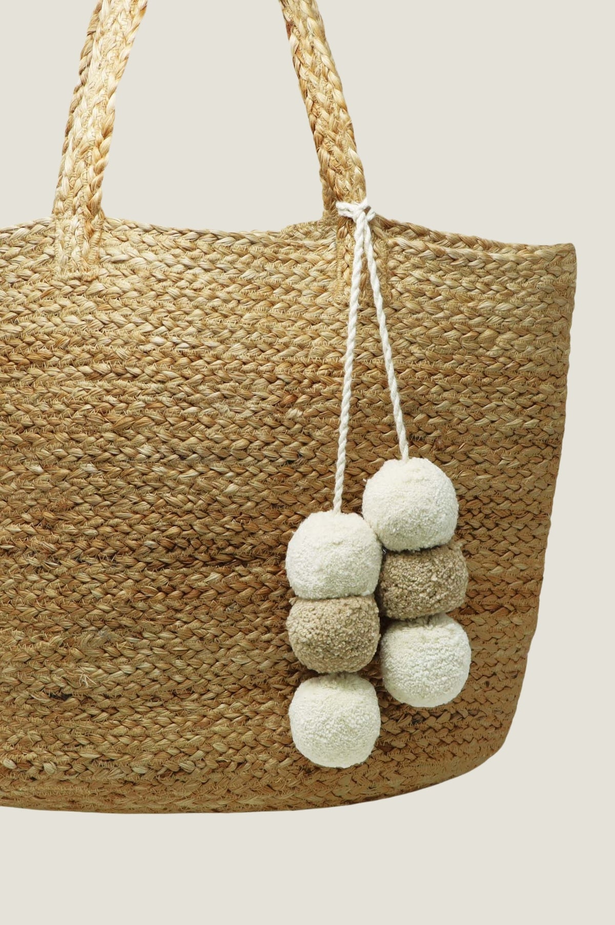 Jute Pom Pom Tote Taupe/Cream – Aspiga