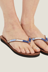 Naisha Soft Padded Sole Leather Sandals | Blue Metallics