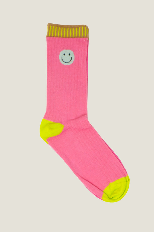 Ribbed Smiley Sock | Pink