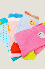 Ribbed Smiley Sock | Grey/Red