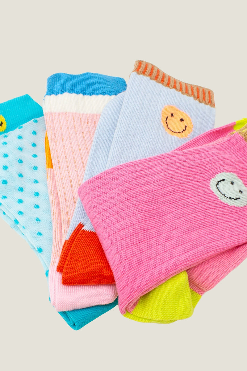 Ribbed Smiley Sock | Grey/Red