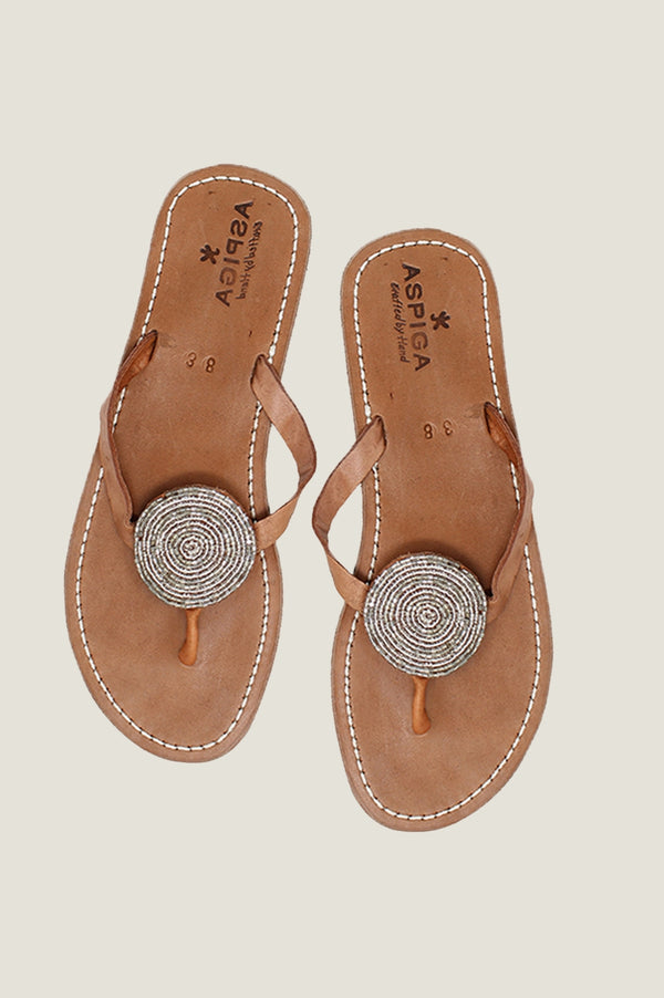 Disc Leather Sandals | Silver