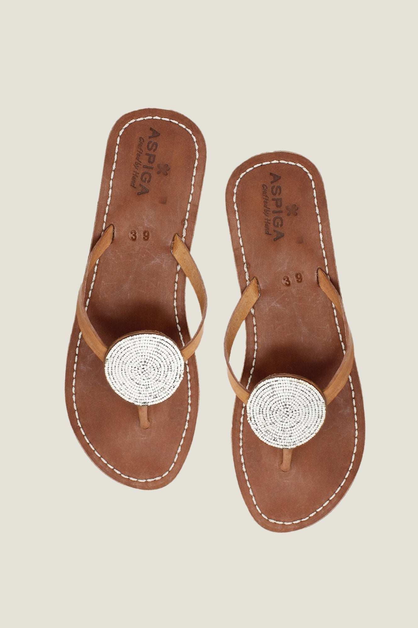 Disc Leather Sandals | White - Aspiga