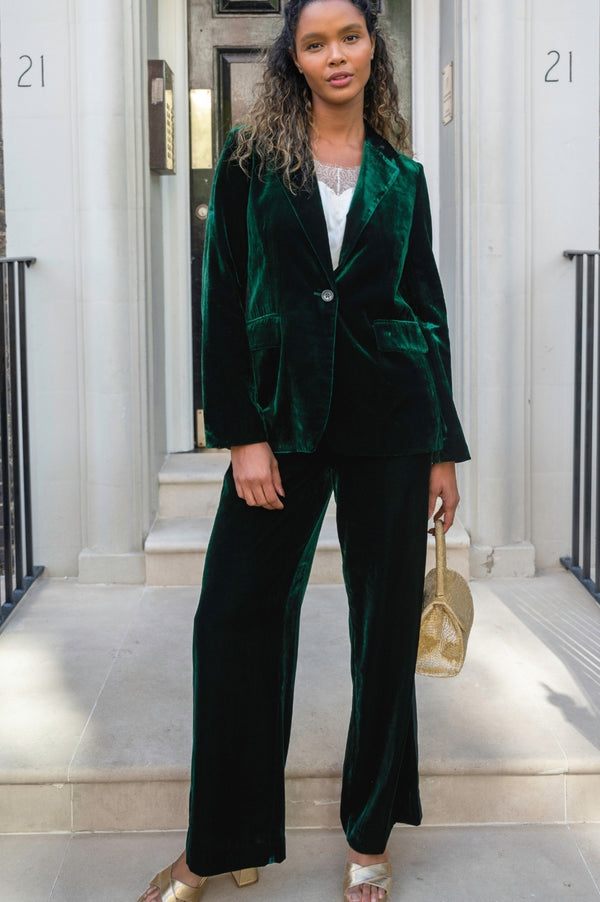 Asha Velvet Blazer | Emerald