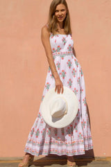 Aurelia Block Print Dress | White/Pink