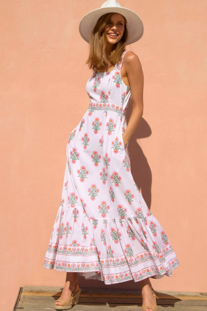 Aurelia Block Print Dress | White/Pink