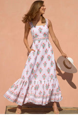Aurelia Block Print Dress | White/Pink