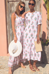 Aurelia Block Print Dress | White/Pink