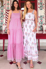 Aurelia Block Print Dress | White/Pink