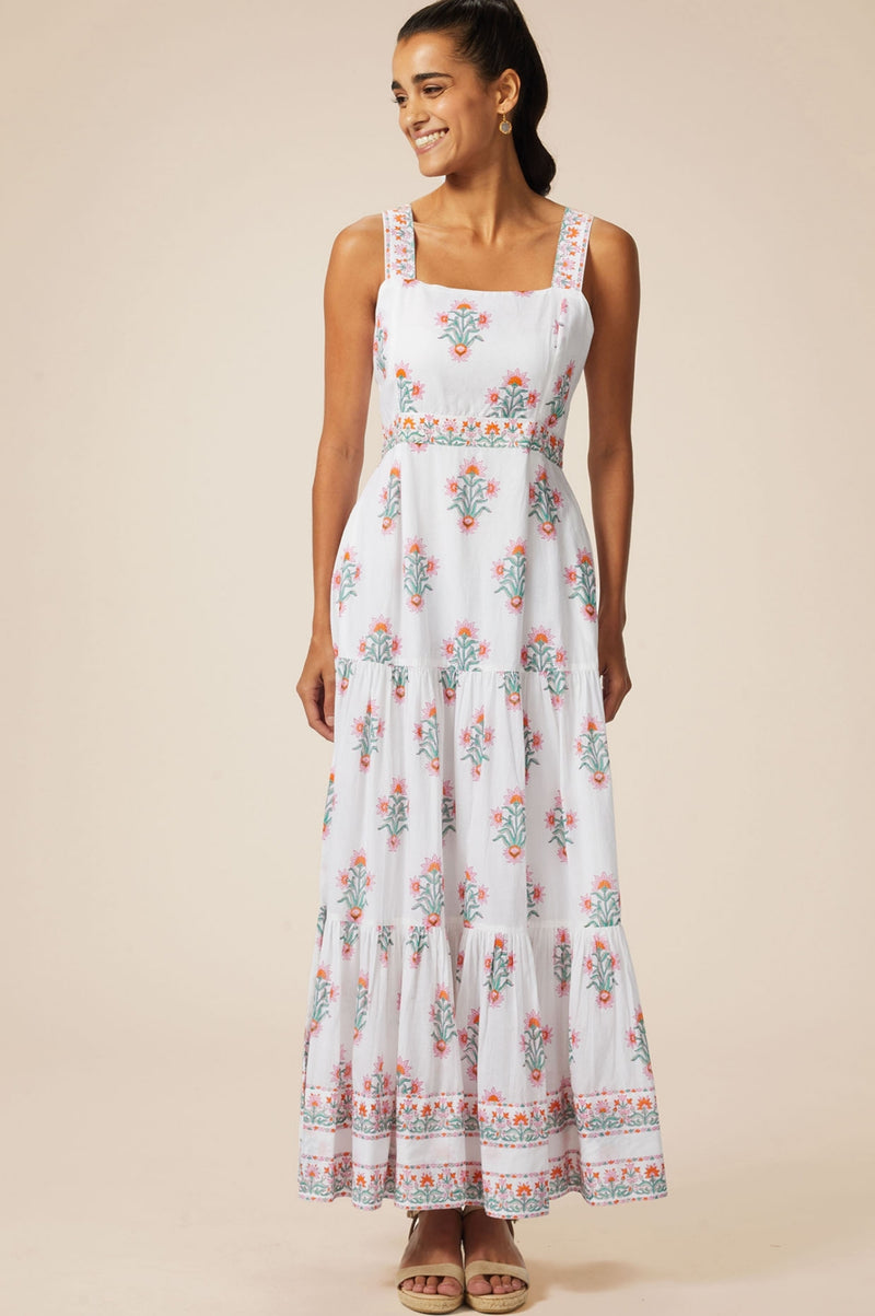 Aurelia Block Print Dress | White/Pink