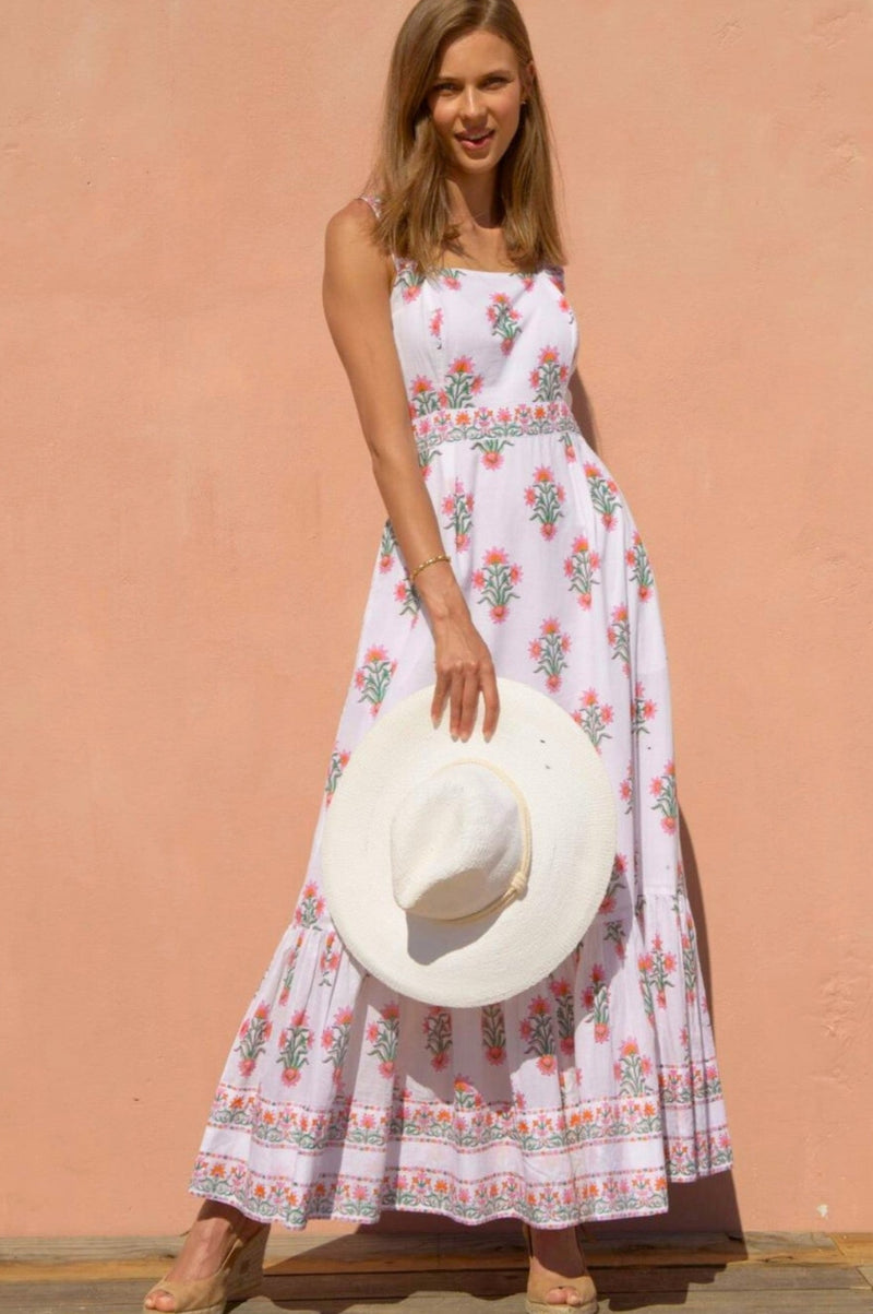 Aurelia Block Print Dress | White/Pink