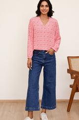 Clea Blouse | Flower Tile Orange/Pink