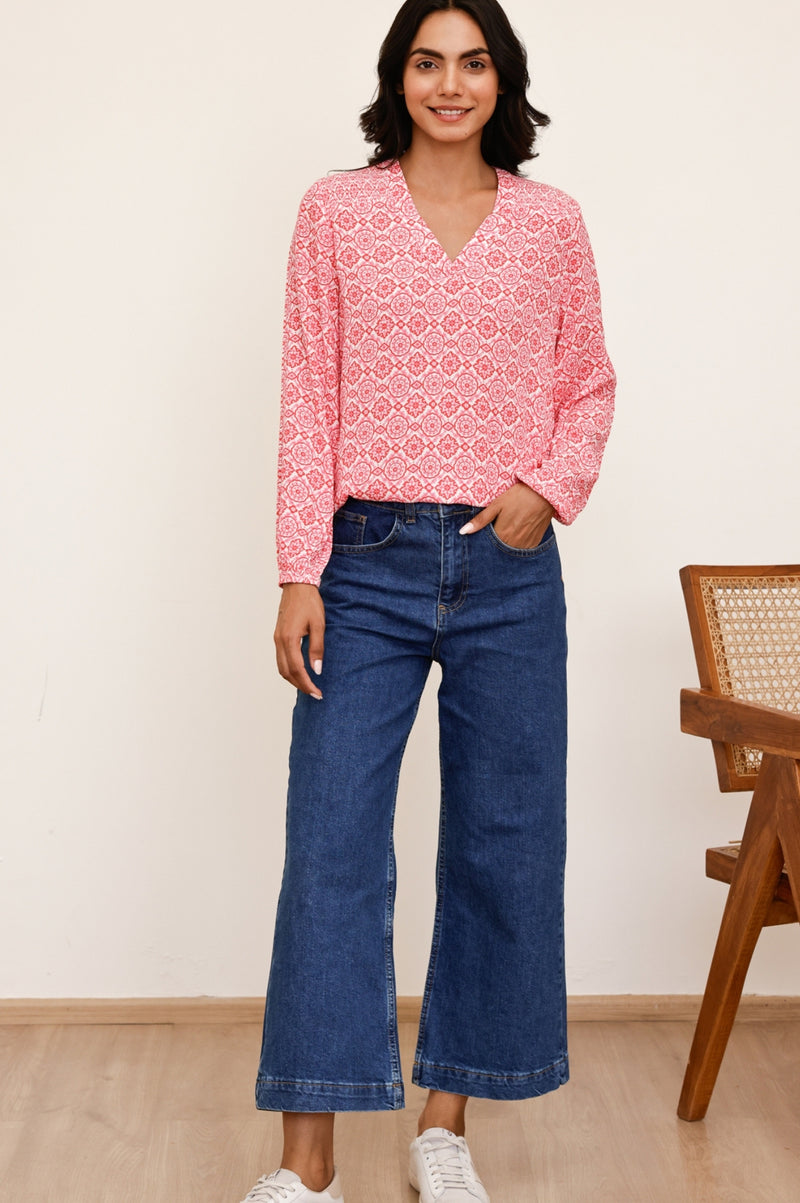 Clea Blouse | Flower Tile Orange/Pink