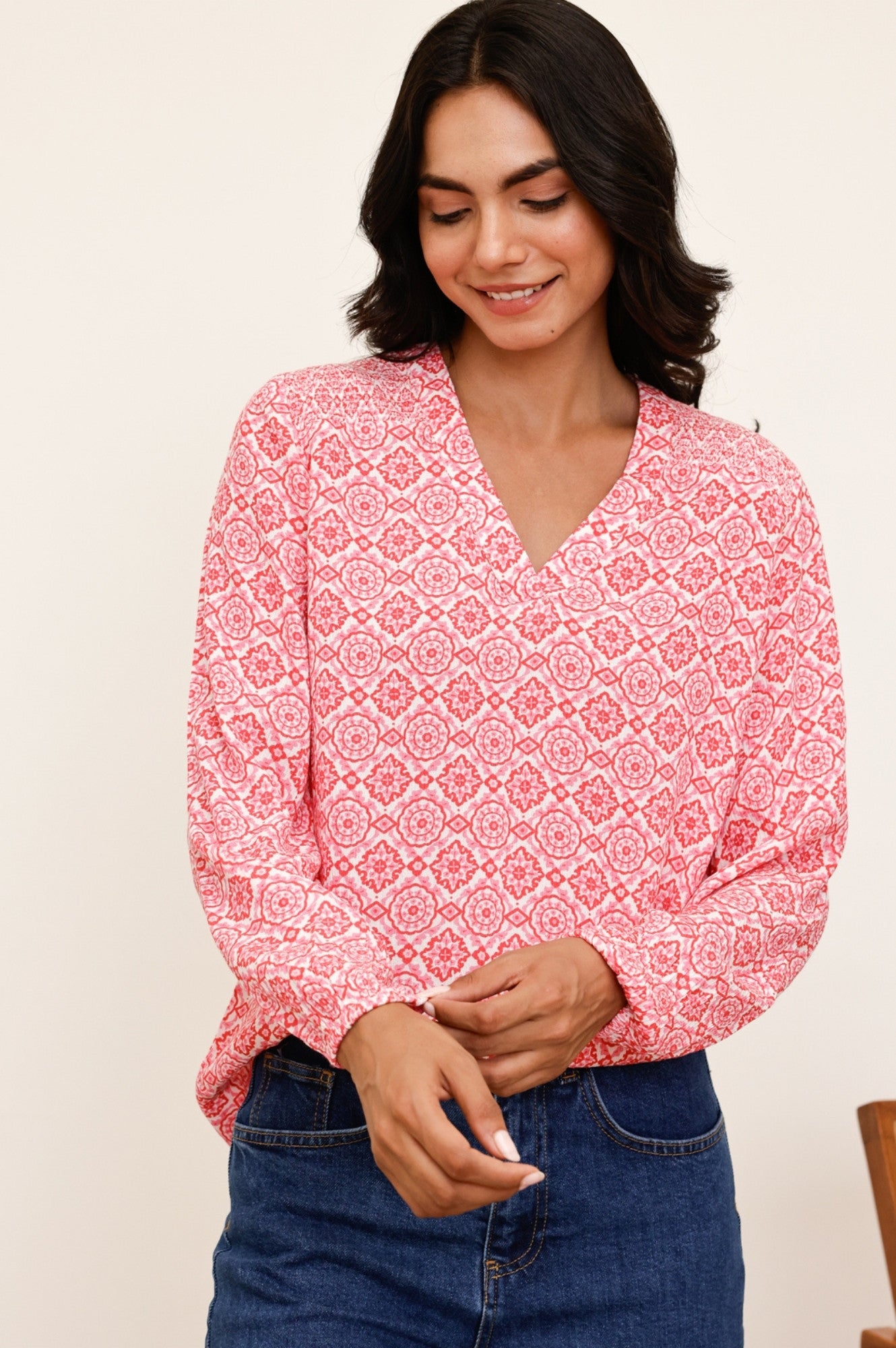 Clea Blouse | Flower Tile Orange/Pink