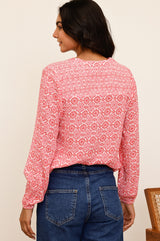 Clea Blouse | Flower Tile Orange/Pink
