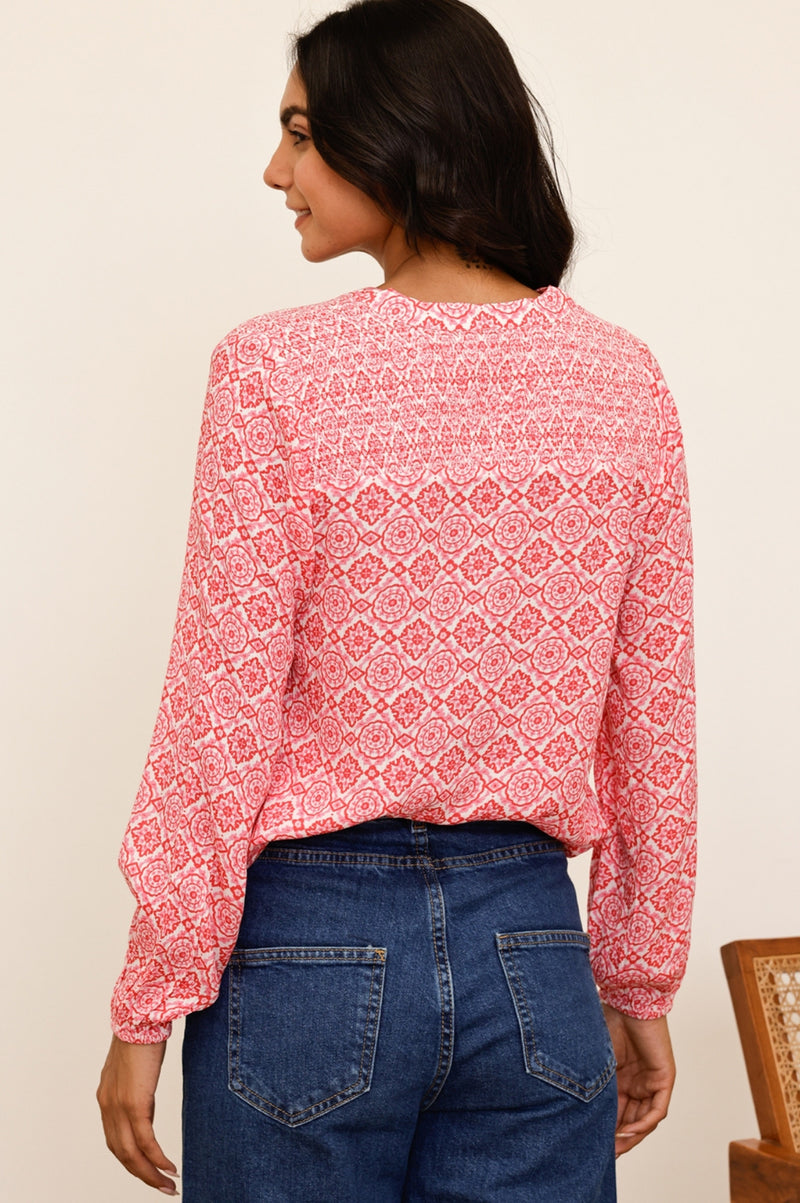 Clea Blouse | Flower Tile Orange/Pink