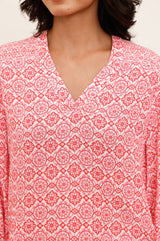 Clea Blouse | Flower Tile Orange/Pink