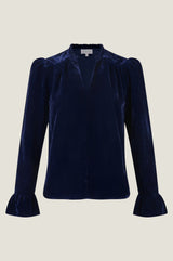 Astrid Velvet V-Neck Top | Navy